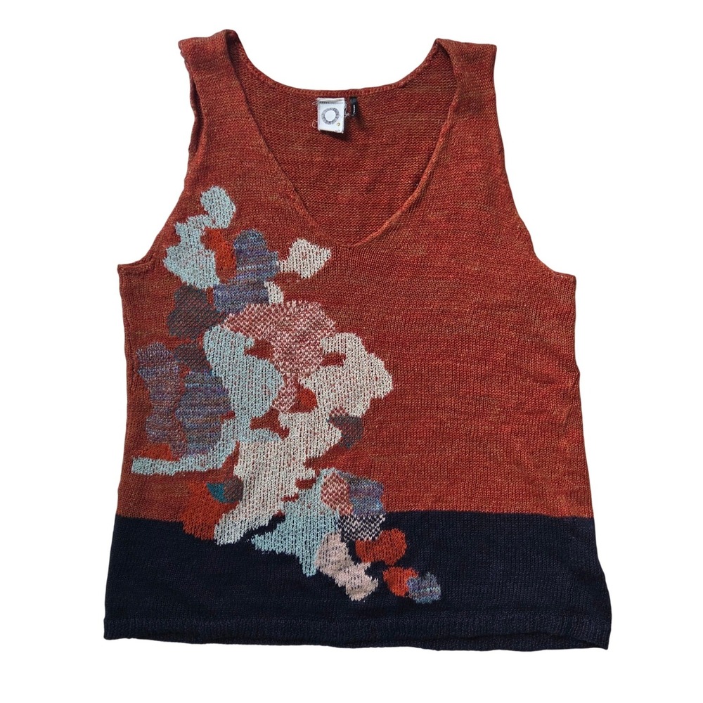 Anthropologie Akemi + Kin Rust Navy Floral Knit Tank Top Sweater Vest Small